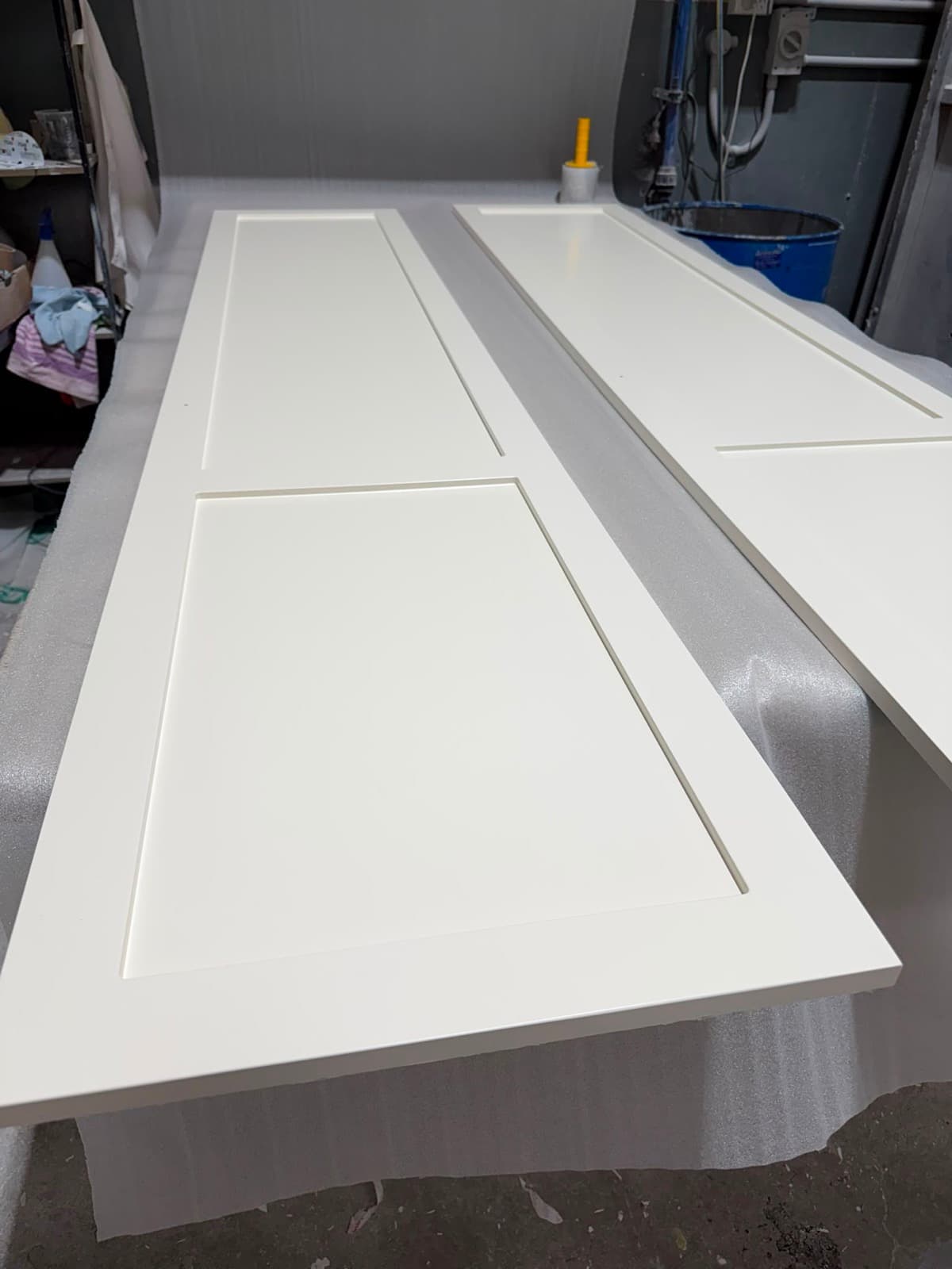 White shaker doors with a satin 2-pac finish